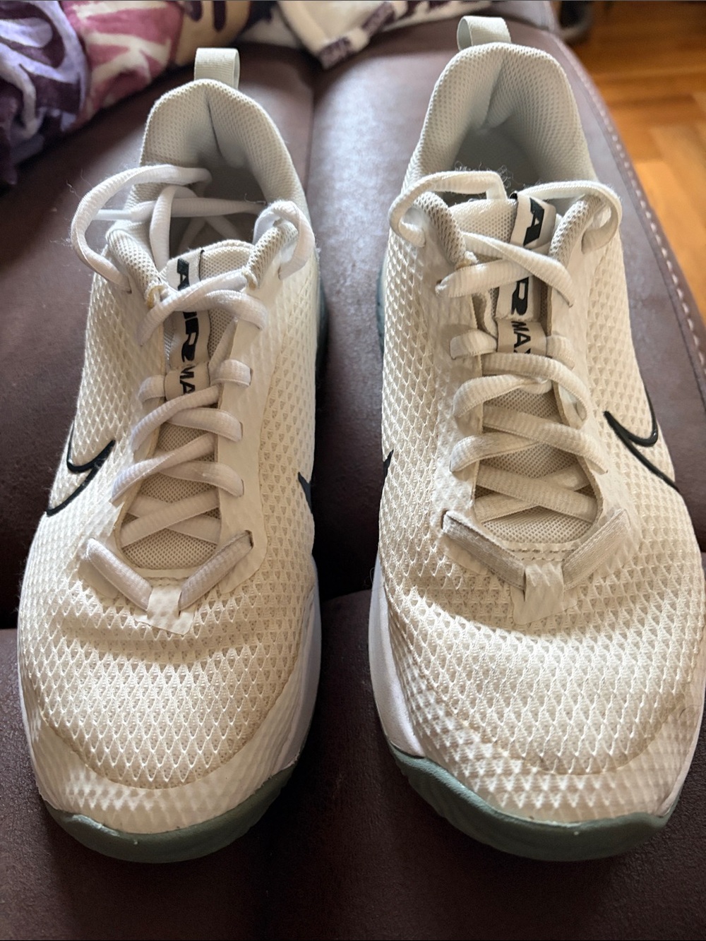 Nike Men's White Mesh Air Max Athletic Sneakers with Black Swoosh